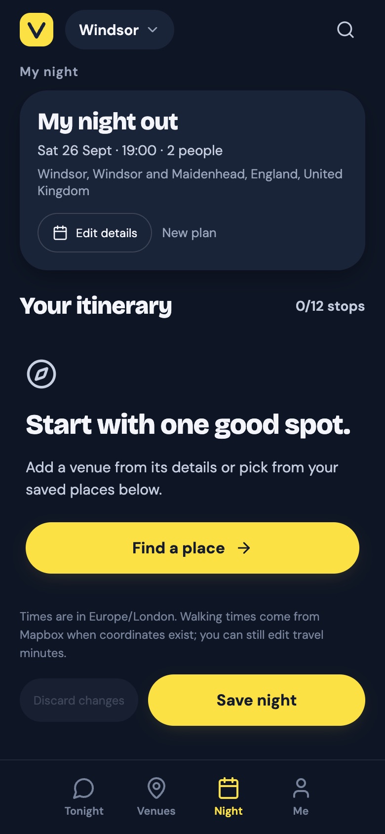 A planned night with stops in order